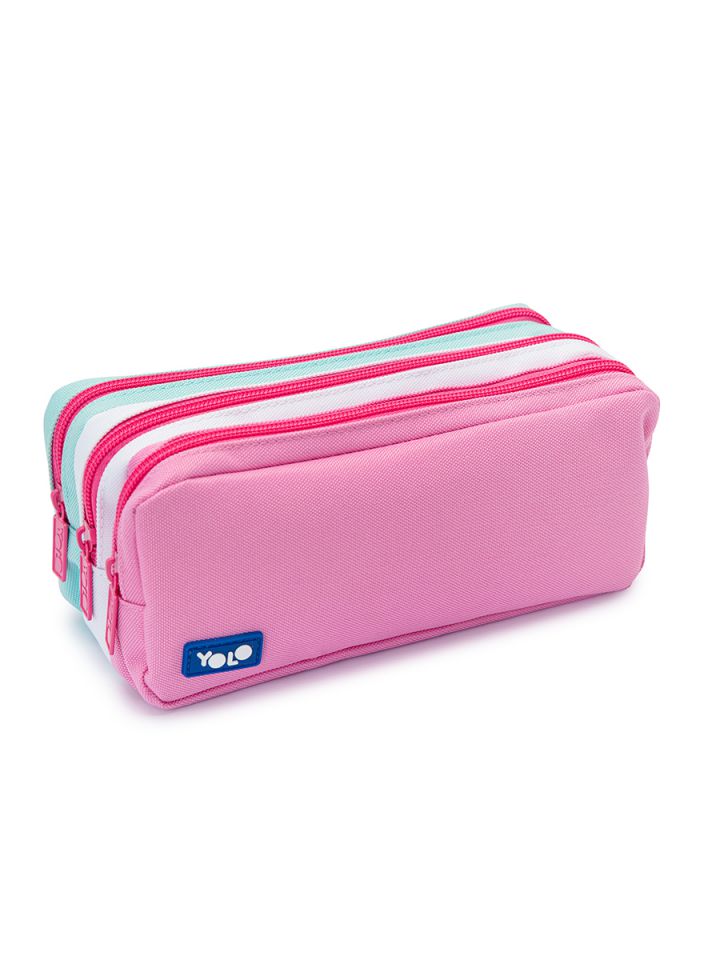 קלמר 3 תאים וורוד תכלת