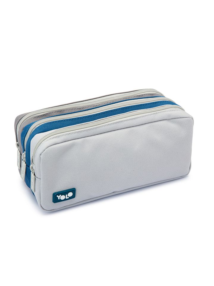 קלמר 3 תאים אפור כחול